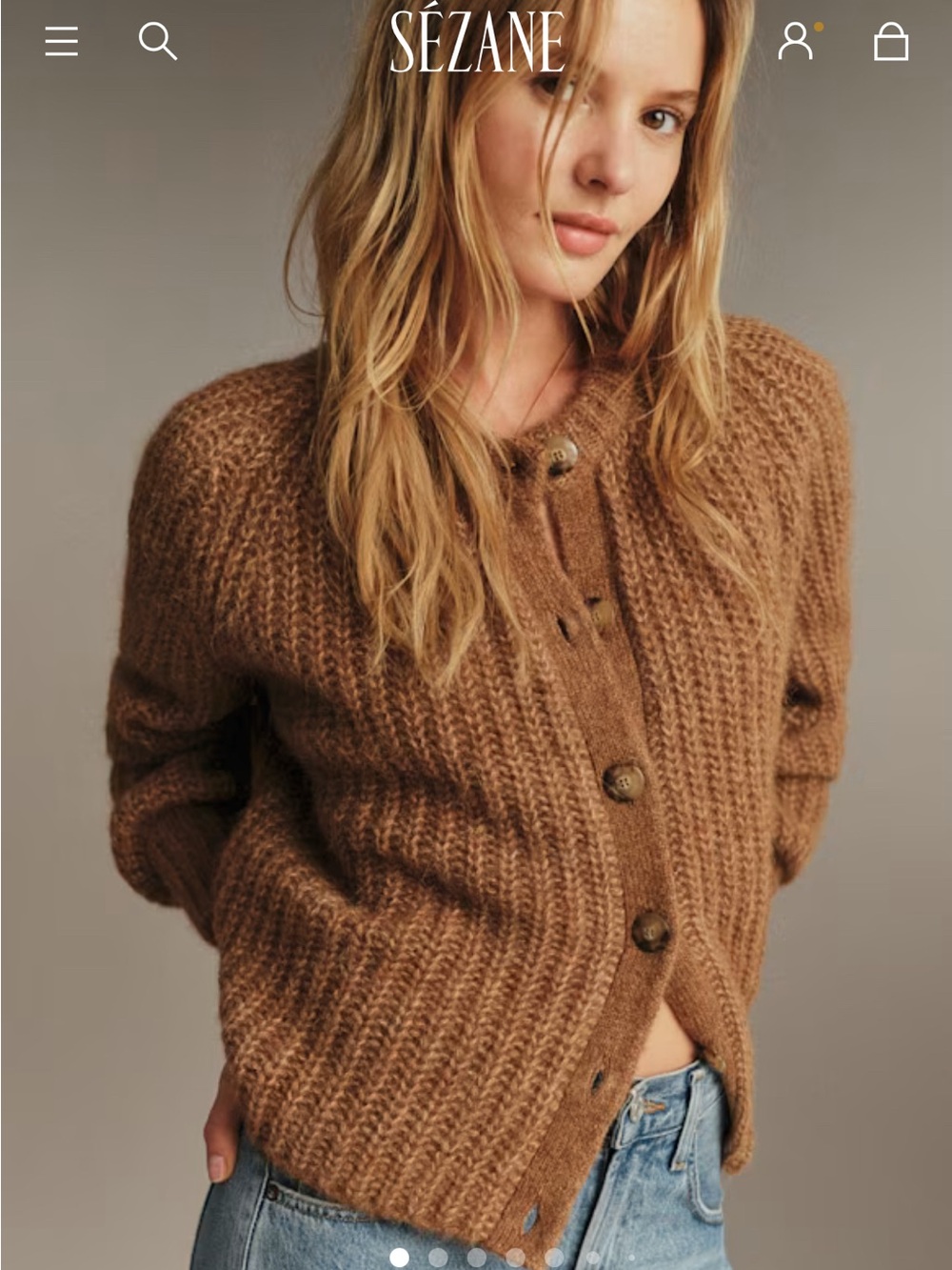 Sézane Chestnut Brown Chunky Button Emile Alpaca Cardigan Size XXL